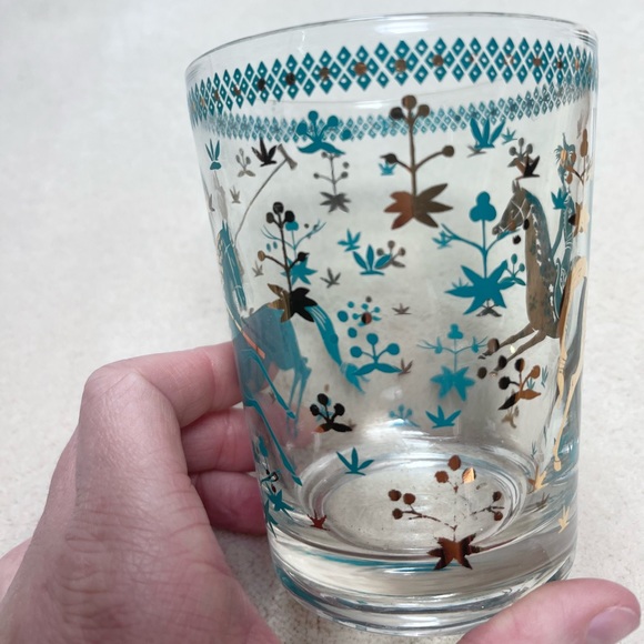 Mid Century Arabian Nights Vintage Horse & Rider glass lowball large rocks set - Picture 4 of 10